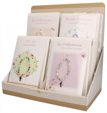 Display - Kommunionkarten mit Stretch-Armbändern