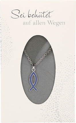 Kette mit blauem Fisch-Anhänger aus Metall