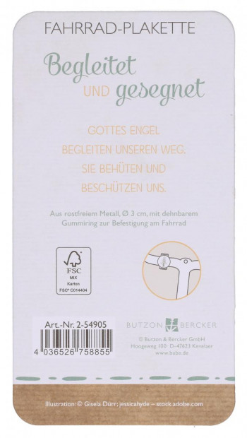 Fahrrad-Plakette für Lenker - Begleitet und gesegnet