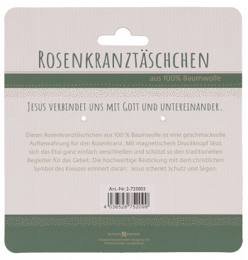 Petrolfarbenes Rosenkranztäschchen mit Fischmotiv