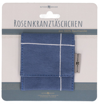 Blaues Rosenkranztäschchen mit Kreuzmotiv