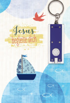 Glückwunschkarte zur Kommunion mit blauer Taschenlampe - Jesus begleite dich