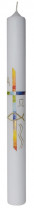 Symbolkerze 400x40 mm mit aufgelegtem Wachsmotiv Regenbogenkreuz