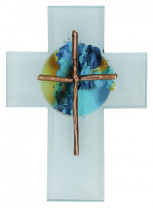 Glaskreuz - 12,5 x 17,7 cm / mit Kreuz aus Bronze