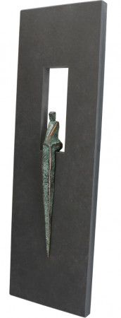 Schieferrelief mit Bronzefigur TIME