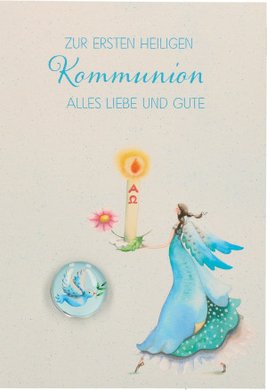 Glückwunschkarte mit Glasmagnet Zur ersten heiligen Kommunion alles Liebe und Gute