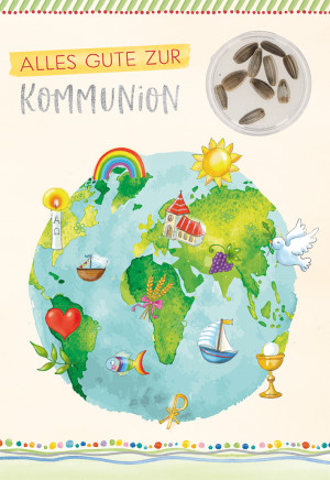 Glückwunschkarte mit Sonnenblumensamen Alles Gute zur Kommunion