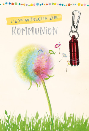Glückwunschkarte mit roter Taschenlampe Liebe Wünsche zur Kommunion