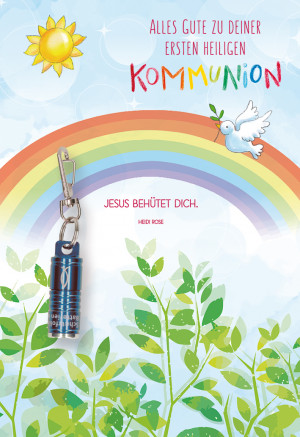 Glückwunschkarte mit blauer Taschenlampe - Alles Gute zu deiner ersten heiligen Kommunion