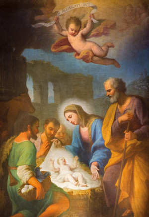 Glückwunschkarte zu Weihnachten - Die Malerei von Geburt Christi