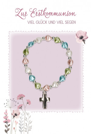 Glückwunschkarte mit Armband - Zur Erstkommunion viel Glück und viel Segen