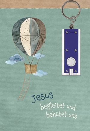 Glückwunschkarte zur Kommunion mit blauer Taschenlampe - Jesus begleitet und behütet uns
