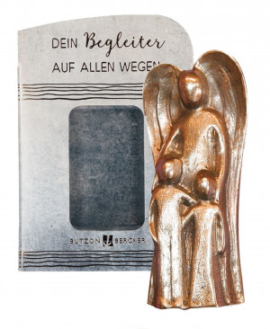 Bronzehandschmeichler - Schutzengel mit zwei Kindern