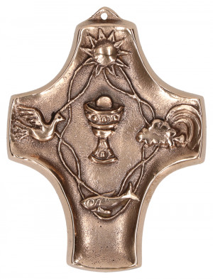 Kommunionkreuz aus Bronze - Symbole