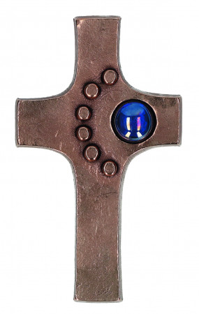 Schmuckkreuz aus Bronze mit Glasstein