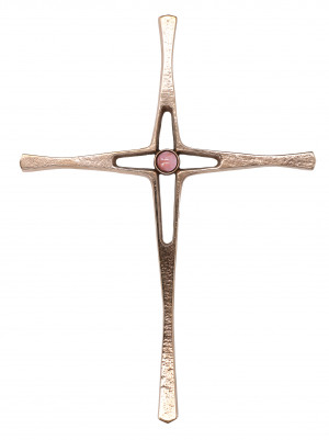 Bronzekreuz mit Rosenquarz