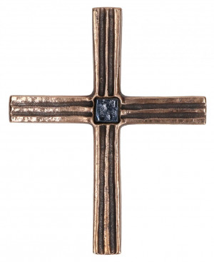 Wandkreuz aus Bronze mit Mosaikstein