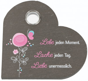 Schieferrelief Lebe, Lache, Liebe in Herzform