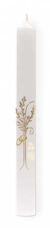 Hochzeitskerze mit Wachsmotiv Baum und Ringe in Gold