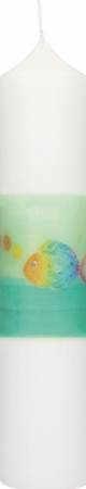 Kommunionkerze mit Druckmotiv Regenbogenfisch