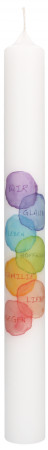 Taufkerze mit Druckmotiv Regenbogenfarben mit Text