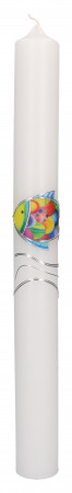 Symbolkerze 400x40 mm Wachsmotiv - Regenbogenfisch mit Wellen in Silber