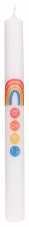Symbolkerze mit Druckmotiv - Regenbogen, Herz, Fisch, Kreuz und Taube