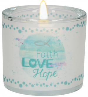 Windlicht aus Glas zur Konfirmation - Faith, Love, Hope