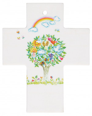 Porzellankreuz - Lebensbaum