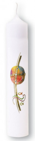 Taufkerze mit aufgelegtem Wachsmotiv Kreuz und Fische