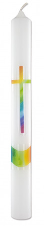 Kommunionkerze mit Druckmotiv Regenbogenkreuz