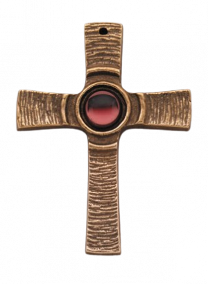 Bronzekreuz mit rotem Stein