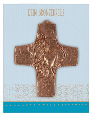 Kommunionkreuz aus Bronze - Brot und Wein