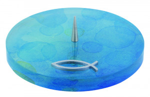 Glasleuchter mit Edelstahlfisch - 13,5 cm