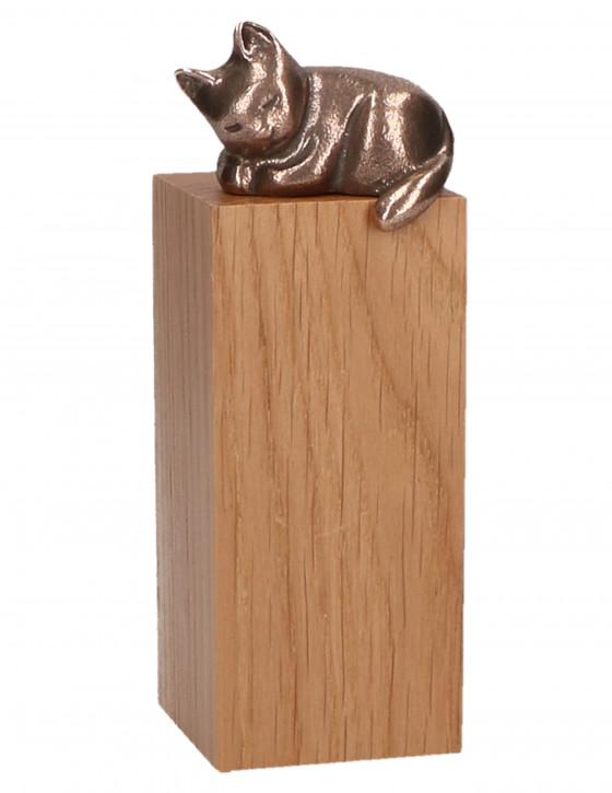 Katze Bronze auf Holzsockel
