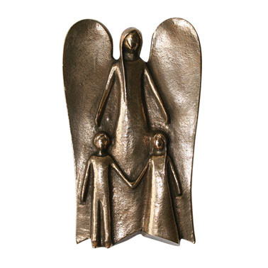 Bronzerelief Schutzengel mit zwei Kindern