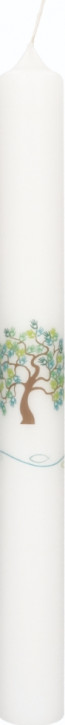 Symbolkerze Druckmotiv 400x40 mm Lebensbaum, Fische und Welle