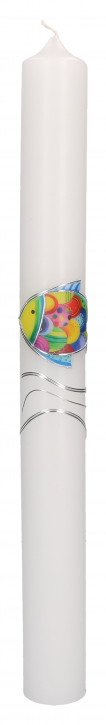 Symbolkerze 400x40 mm Wachsmotiv - Regenbogenfisch mit Wellen in Silber