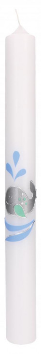 Symbolkerze zur Taufe 400x40 mm Wachsmotiv - Wal in Grün und Silber mit Wellen in Blau