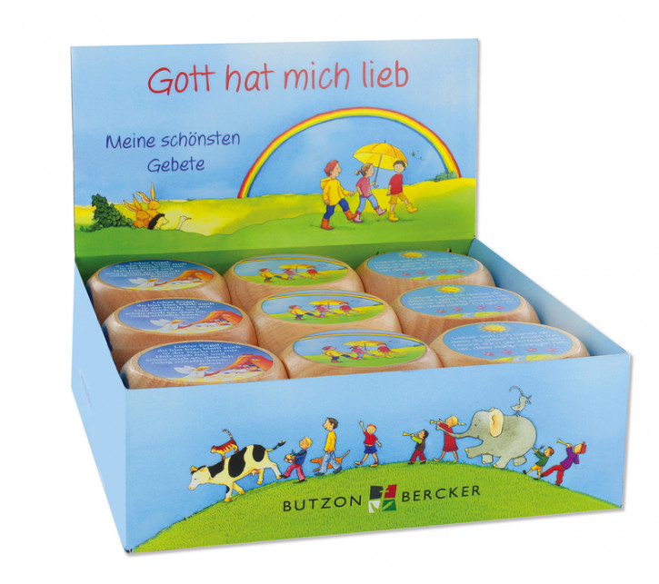 Display - Gott hat mich lieb mit Holzgebetswürfeln