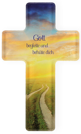 Acrylglas-Kreuz - Gott begleite und behüte dich - 8,5 x 14 cm