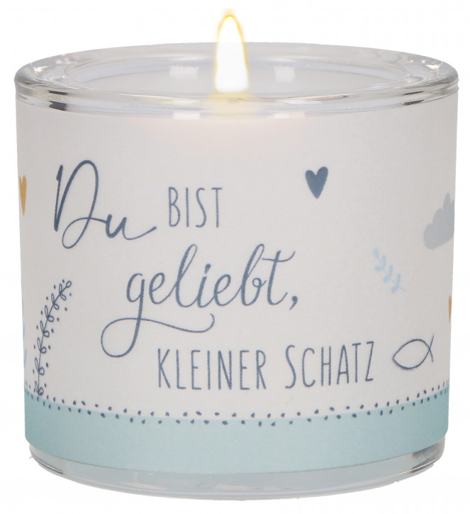 Windlicht aus Glas zur Taufe - Du bist geliebt, kleiner Schatz