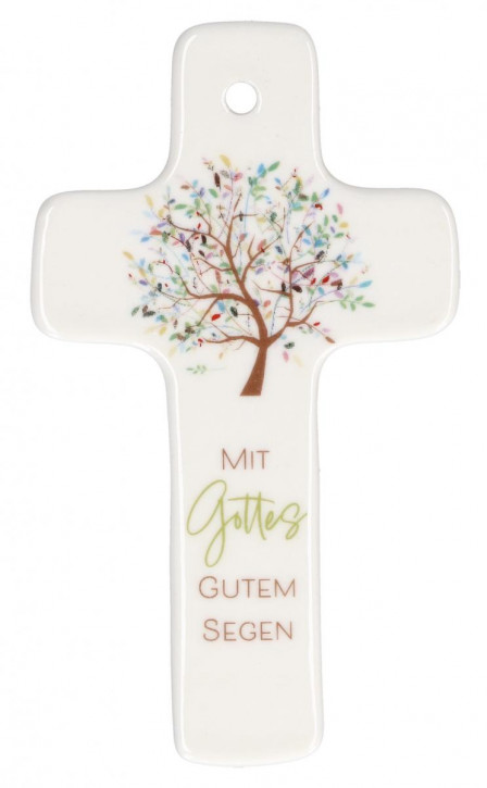 Porzellankreuz - Mit Gottes gutem Segen