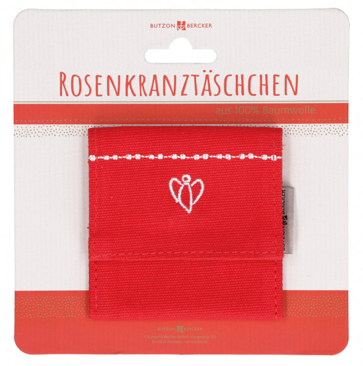 Korallrotes Rosenkranztäschchen mit Engelmotiv