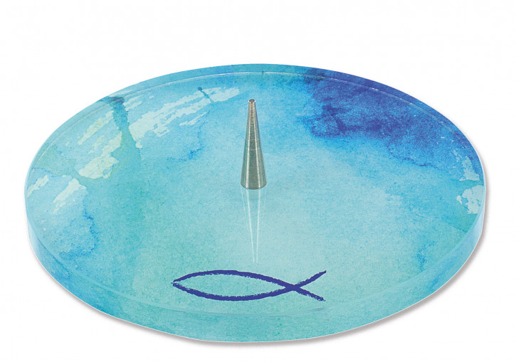 Glasleuchter blau mit Fisch-Motiv - 13,5 cm
