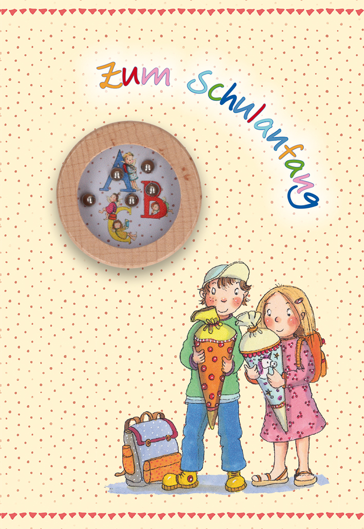 Glückwunschkarte mit Geduldspiel Zum Schulanfang