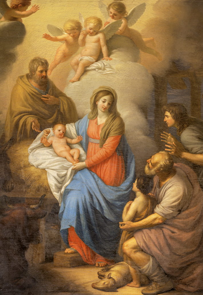 Glückwunschkarte zu Weihnachten - Das Gemälde der Geburt Christi