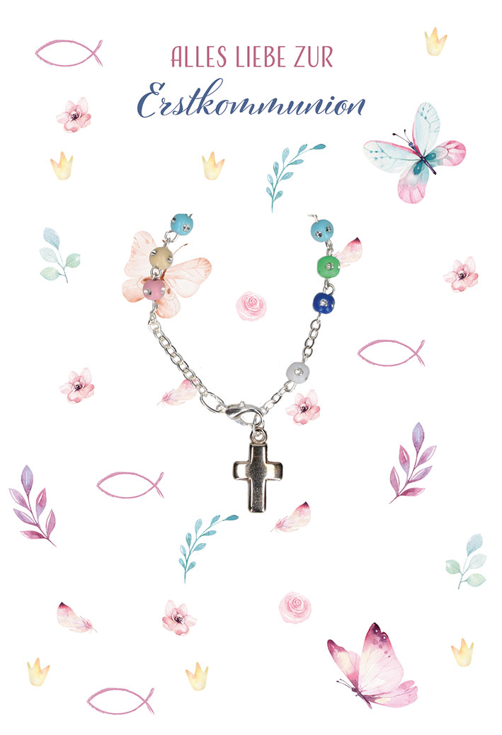 Glückwunschkarte mit Armband Alles Liebe zur Erstkommunion