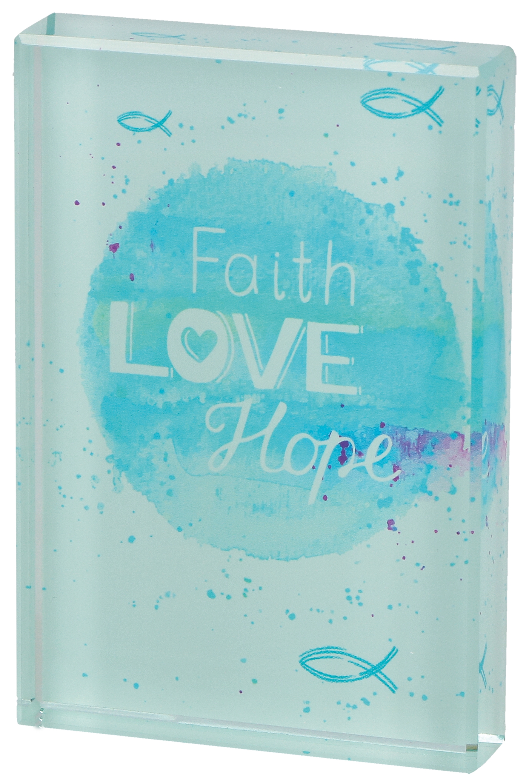 Glasquader zum Aufstellen - Faith, Love, Hope