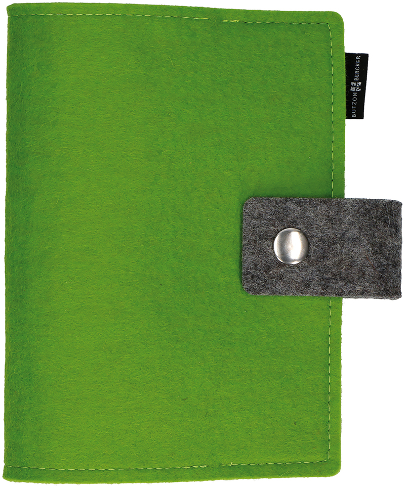 Gotteslob-Buchhülle aus hellgrünem Wollfilz mit Druckknopf